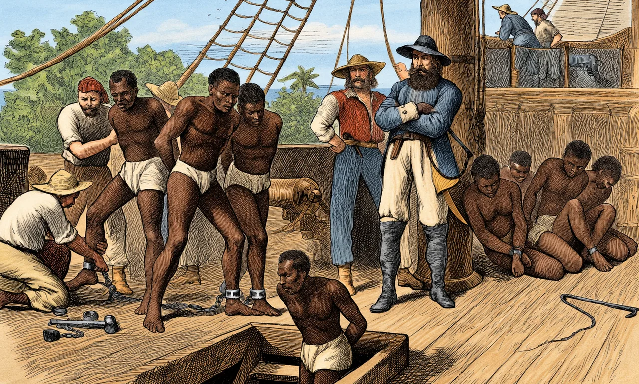 Historical depiction of a slave ship being loaded, circa 1880. Credit: Hulton Archive, via SWI swissinfo.ch. Illustrative archive image. (Source: www.swissinfo.ch)